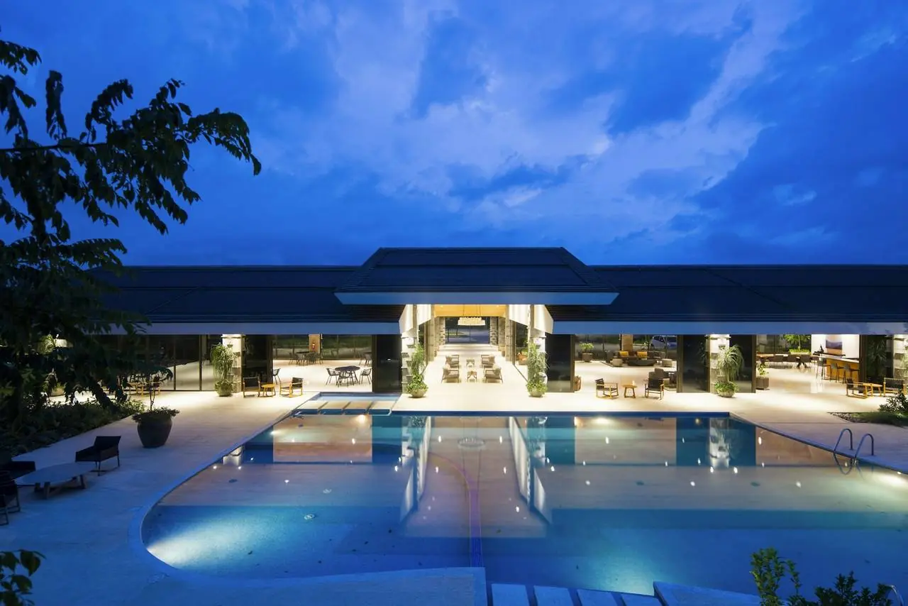 Hotel glowing at night
